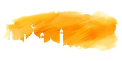 Free Vector | Yellow watercolor islamic banner with mosque design