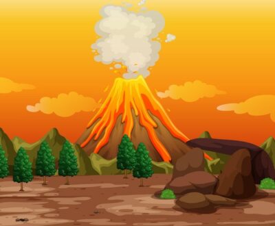Free Vector | Volcanic eruption outdoor scene background