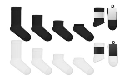 Free Vector | All types of black and white socks for sports and every day realistic set isolated vector illustration
