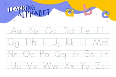Free Vector | Alphabet tracing worksheet with illustrations