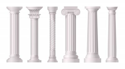 Free Vector | Antique white columns realistic set with different styles of greek architecture