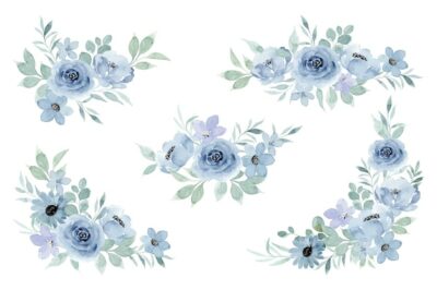 Free Vector | Blue floral watercolor bouquet collection