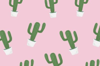 Free Vector | Cactus pot patterned background vector in pink cute hand drawn style