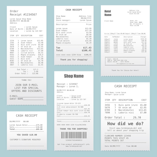 Free Vector | Cash receipt samples realistic collection