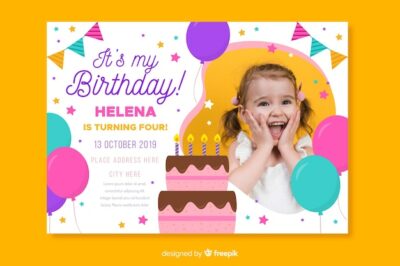 Free Vector | Children's birthday invitation template with photo