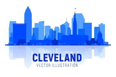 Free Vector | Cleveland ohio usa silhouette skyline with panorama in sky background vector illustration business travel and tourism concept with modern buildings image for banner or website