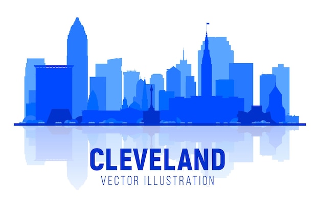Free Vector | Cleveland ohio usa silhouette skyline with panorama in sky background vector illustration business travel and tourism concept with modern buildings image for banner or website