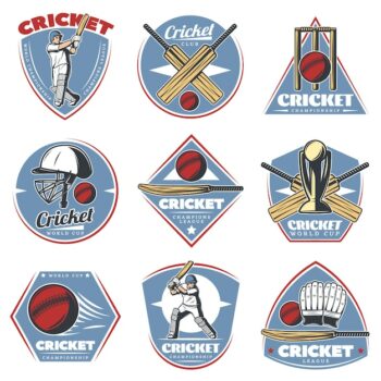 Free Vector | Colored vintage cricket logos set