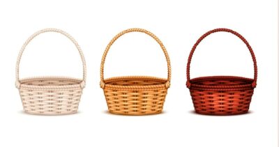 Free Vector | Colorful willow wicker baskets set of white natural and dark stained wood 3 realistic isolated   illustration