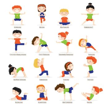 Free Vector | Cute children boys and girls in top yoga asanas poses cartoon icons collection set