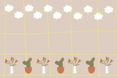 Free Vector | Cute grid frame background, plant doodle in earth tone design vector