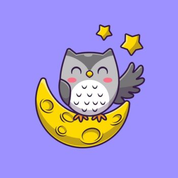 Free Vector | Cute owl with moon and stars cartoon icon illustration.