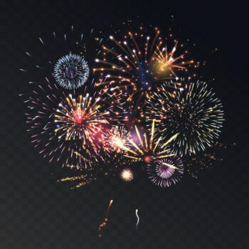 Free Vector | Firework animation realistic transparent concept with celebration symbols illustration