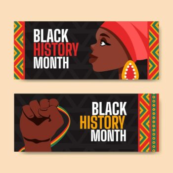 Free Vector | Flat black history month horizontal banners set