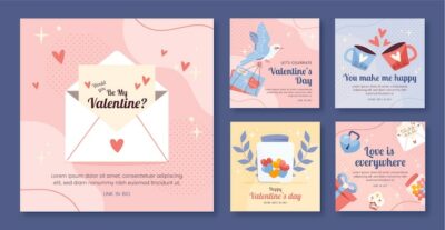 Free Vector | Flat instagram posts collection for valentine's day