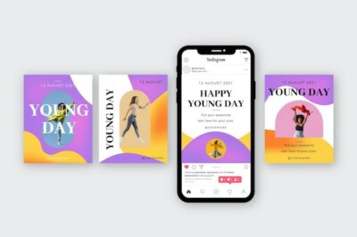 Free Vector | Hand drawn international youth day instagram posts collection with photo