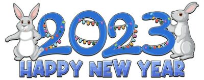 Free Vector | Happy new year text with cute rabbit for banner design