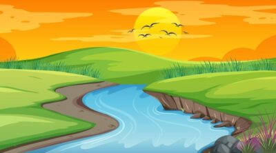 Free Vector | Landscape scene of forest with river and many trees