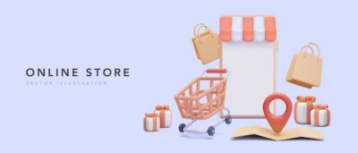 Free Vector | Mega sale banner for your online store in realistic style with phone, map, cart, bag, gift. vector illustration