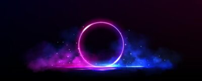 Free Vector | Neon circle frame with smoke on water surface