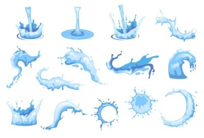 Free Vector | Pouring water splashes and drops flat icons set isolated vector illustration