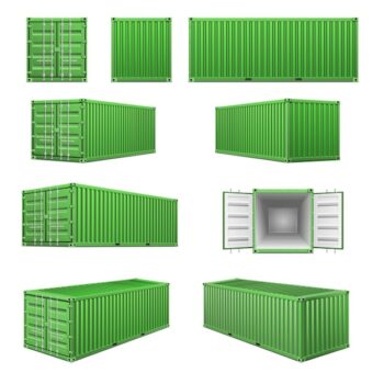Free Vector | Realistic green cargo container set with views from different sides against white background isolated vector illustration