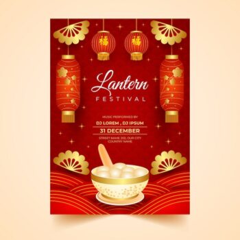 Free Vector | Realistic lantern festival vertical poster template