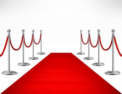 Free Vector | Red event carpet and silvery barriers on white background realistic vector illustration