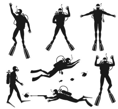 Free Vector | Scuba diver silhouettes. diving silhouettes on white