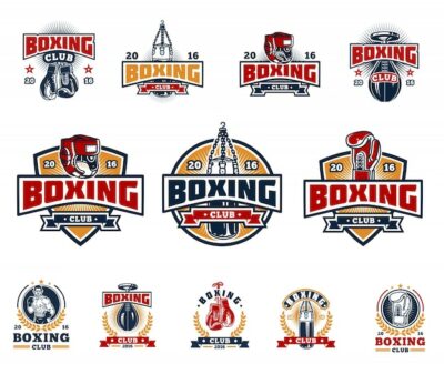 Free Vector | Set boxing badges, stickers isolated on white.