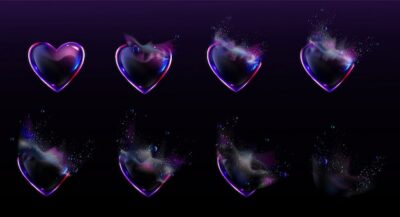 Free Vector | Soap bubbles heart shape burst sprites animation