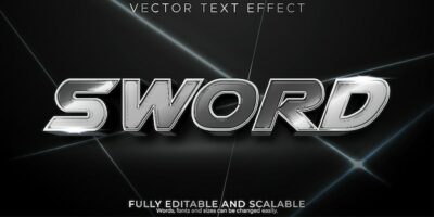 Free Vector | Sword silver text effect editable metallic and shiny font style