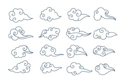 Free Vector | Traditional chinese clouds set in line style
