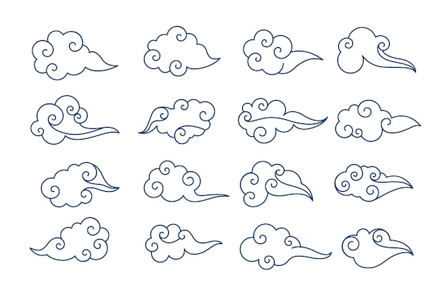 Free Vector | Traditional chinese clouds set in line style