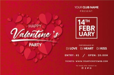 Free Vector | Valentine's party poster with hearts
