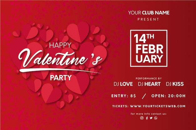 Free Vector | Valentine's party poster with hearts
