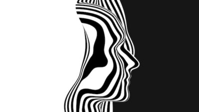Free Vector | Vector 3d abstract human head made of black and white stripes monochrome ripple surface illustration head profile sliced minimalistic design layout for business presentations flyers posters