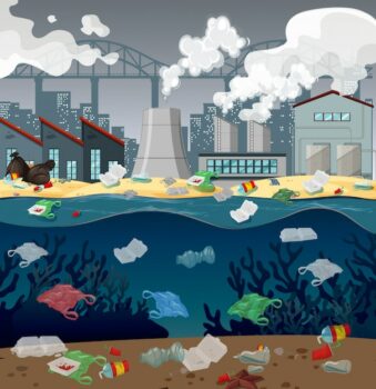 Free Vector | Water pollution with plastic bags in river