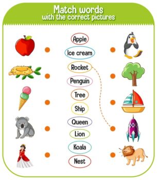 Free Vector | Word to picture matching worksheet for children