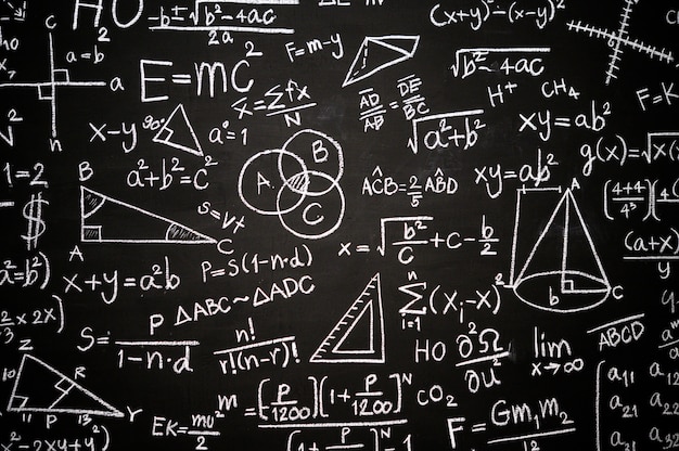 Free Photo | Blackboard inscribed with scientific formulas and calculations