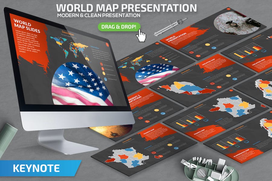 Top 10 Premium World Map Keynote Template Free Download