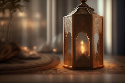 Free Photo | Free photo background ramadan kareem eid mubarak royal moroccan lamp mosque with fireworks