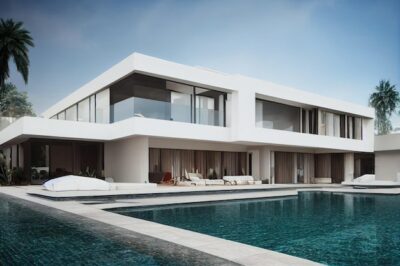 Free Photo | Luxury pool villa spectacular contemporary design digital art real estate home house and property ge