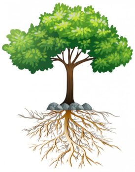 Free Vector | Big green tree with roots underground on white