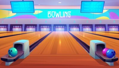 Free Vector | Bowling alleys with balls, pins and scoreboards.