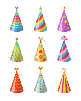 Free Vector | Different paper party hats vector illustrations set. collection of colorful caps for birthday, carnival, anniversary, christmas for children isolated on white background. holiday, celebration concept