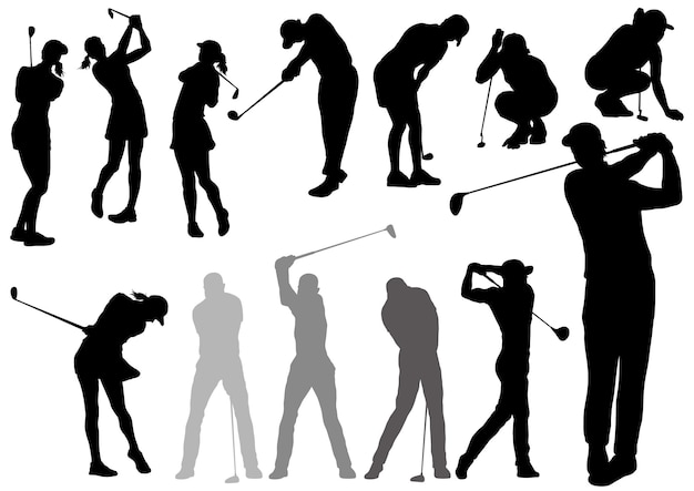 Free Vector | Golf players vector silhouette set isolated on a white background.