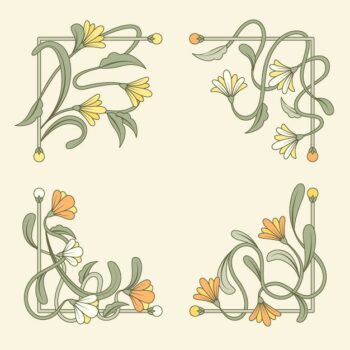 Free Vector | Hand drawn art nouveau frame and borders ornament collection