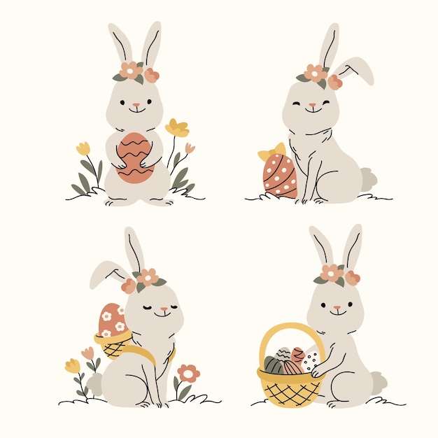 Free Vector | Hand drawn easter bunny collection