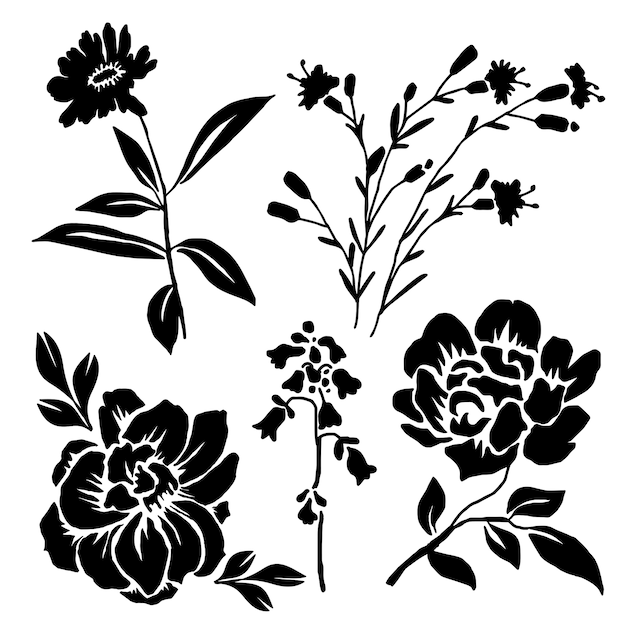 Free Vector | Hand drawn flower silhouettes illustration